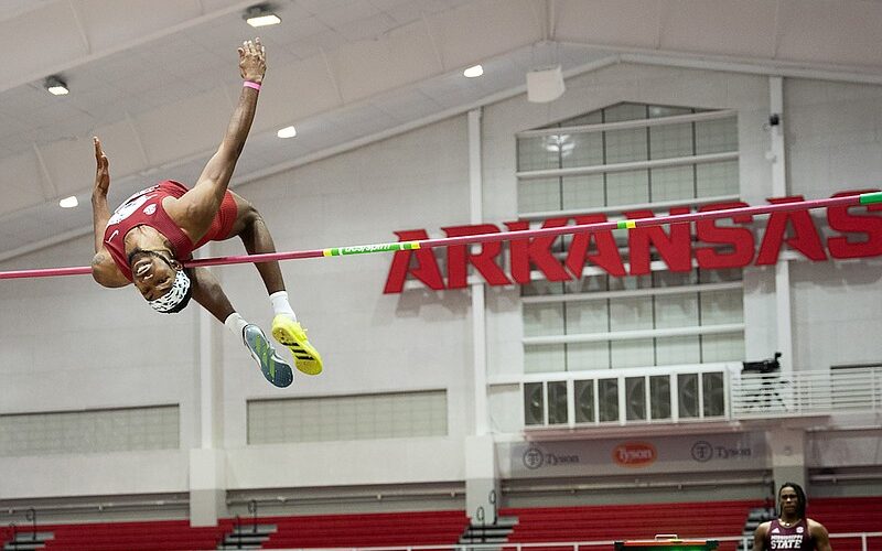 Romaine Beckford of Arkansas defends NCAA high Jump title