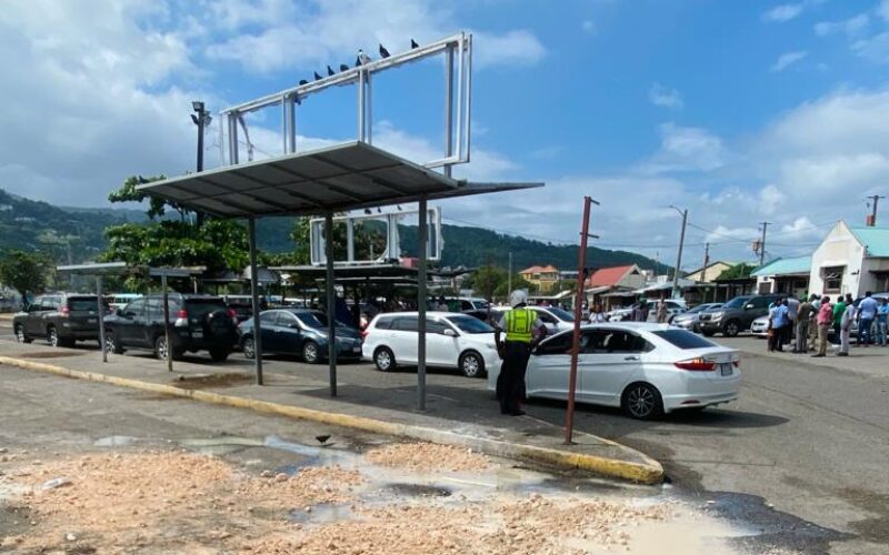 Repair work underway at Ocho Rios Transport Centre, following yesterday’s protest over conditions at the facility