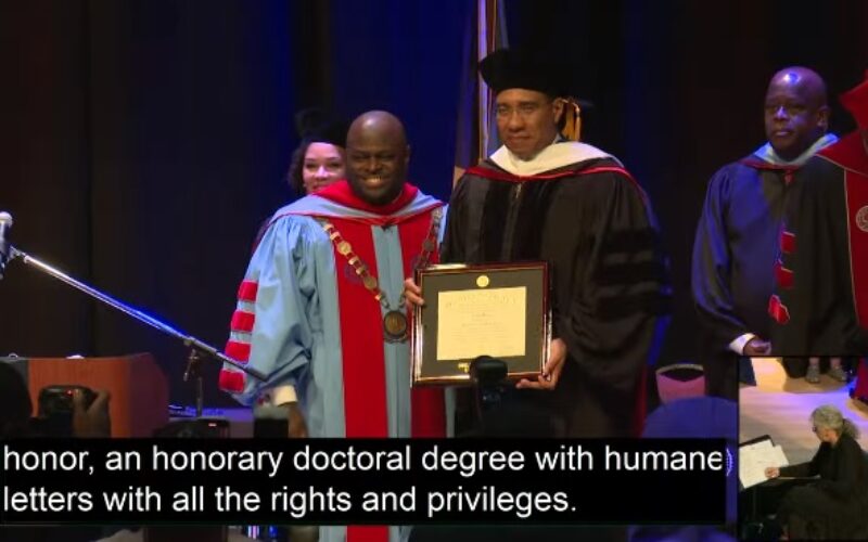PM Holness receives honorary doctoral degree from US university