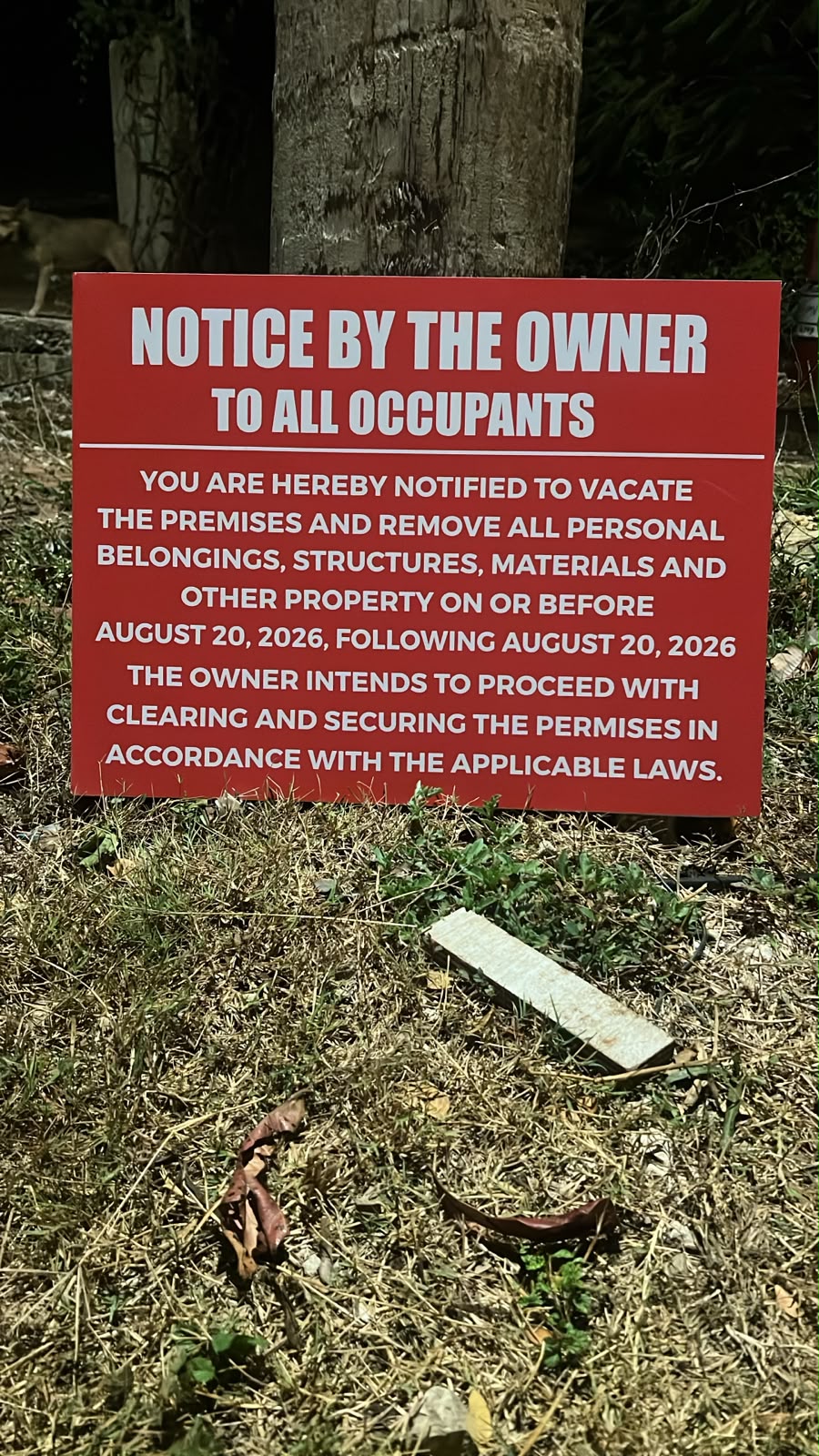 Residents of Cooper's Pen deeply concerned following further notice to leave the area by today