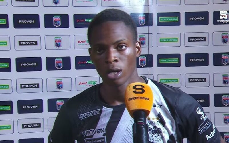 Reggae  Boy  Dwayne “Busy” Atkinson  still  celebrating  his  first  international  goal