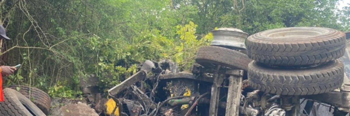 Truck driver hospitalised after vehicle he was operating along Winston Jones Highway in Manchester this morning got out of control and crashed
