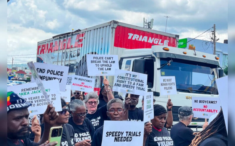 JFJ stages protest in HWT today calling for increased accountability in police force; cop supporters stage counter protest