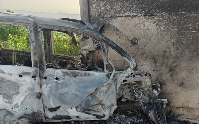 Charred remains of two unidentified individuals pulled from crash motorcar along PJ Patterson Highway early this morning