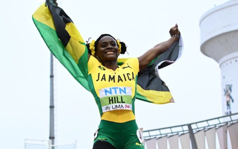 Kerrica Hill celebrates back to back World U20 sprint hurdles titles