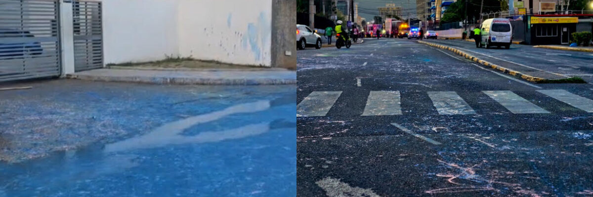 Carnival revellers left trail of paint-defaced signs and properties yesterday