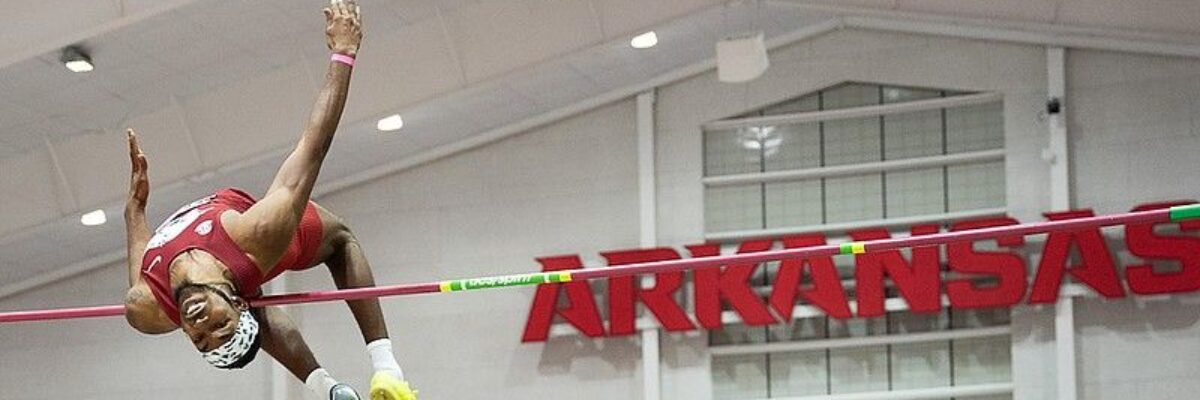 Romaine Beckford of Arkansas defends NCAA high Jump title