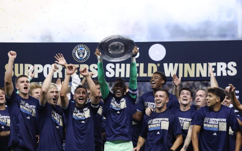 Andre Blake celebrates second second Supporters’ Shield with Philadelphia Union