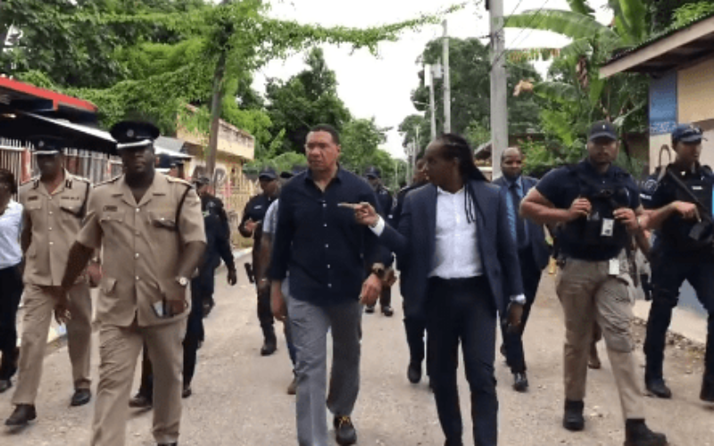 PM Holness tours Gregory Park following uptick in violence at the weekend