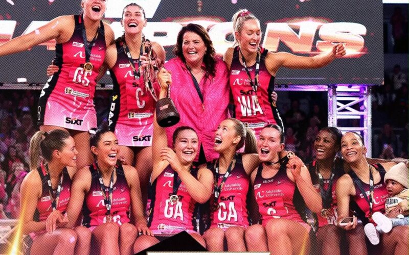 Shamera Sterling-Humphrey and Latanya Wilson celebrates Suncorp Super Netball League title